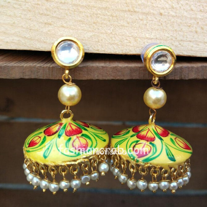 Yellow Kundan Meenakari Jhumka Earring Yellow Kundan Meenakari Jhumka Earring