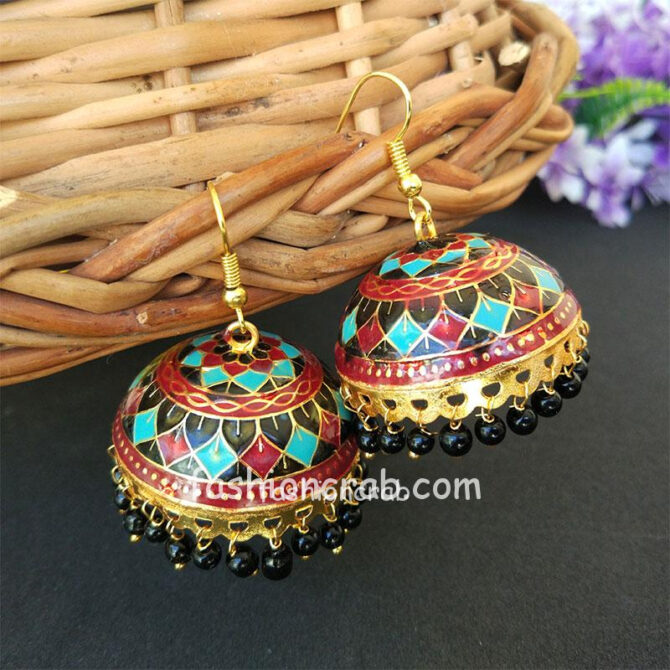 Blue Black Pearl Meenakari Jhumki Earring Blue Black Pearl Meenakari Jhumki Earring