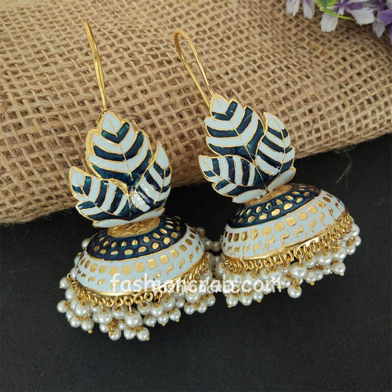 Light Blue Meenakari Big Jhumka Earrings for Wedding