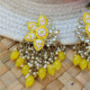 Yellow Color Enamel Pearl Embellished Chandbali Earring