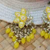 Yellow Color Enamel Pearl Embellished Chandbali Earring-03 Yellow Color Enamel Pearl Embellished Chandbali Earring