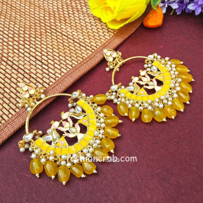 Yellow Pearl Meenakari Celebrity Earrings-01 Yellow Pearl Meenakari Celebrity Earrings