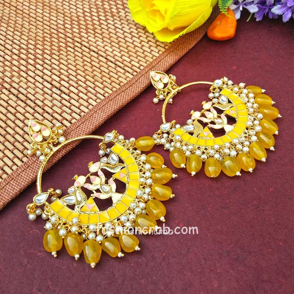 Yellow Pearl Meenakari Celebrity Earrings