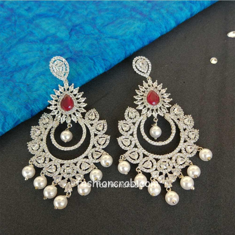 Ad Pink Stone Studded Drop Earrings