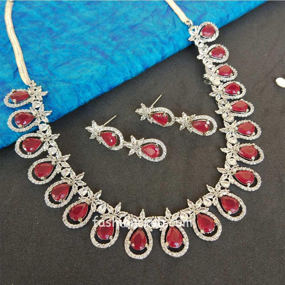 Buy Latest White Stone Diamond Necklace Set for Wedding