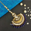 Dark Blue Pearl Kundan Earrings with Maangtikka for Lehenga