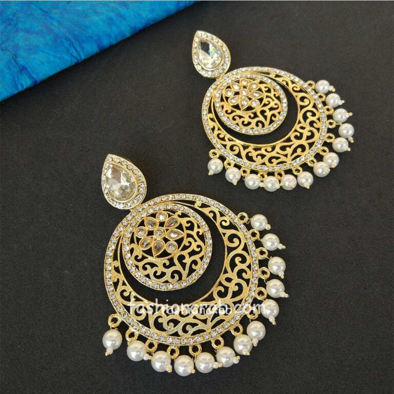 Gold Tone Pearl Chandbali Earring