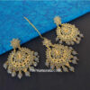 Grey Pearl Earrings with Tikka for Saree