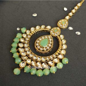 Light Green Colour Kundan Earring with Maangtikka