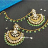 Light Green Pearl Kundan Earrings with Maangtikka for Lehenga-01 Light Green Pearl Kundan Earrings with Maangtikka for Lehenga
