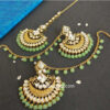 Light Green Pearl Kundan Earrings with Maangtikka for Lehenga