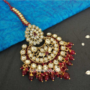 Maroon Colour Ethnic Kundan Earring with Maangtikka Set