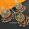Maroon Pearl Punjabi Earrings with Tikka for Wedding