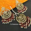 Maroon Pearl Punjabi Earrings with Tikka for Wedding