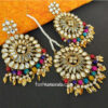 Multicolor Pearl Pipal Patti Kundan Earrings with Tikka