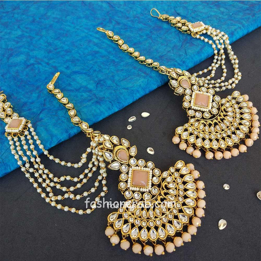 Stone Studded Earrings with Maang Tikka : JVM4492