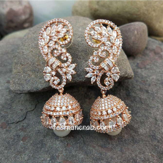 Rose Gold AD Stone Jhumka Earring-01 Rose Gold AD Stone Jhumka Earring