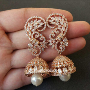 Rose Gold AD Stone Jhumka Earring