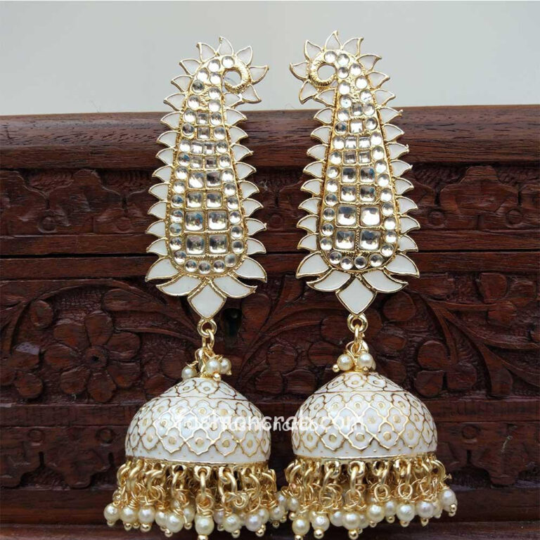 White Meenakari Long Jhumka Earring