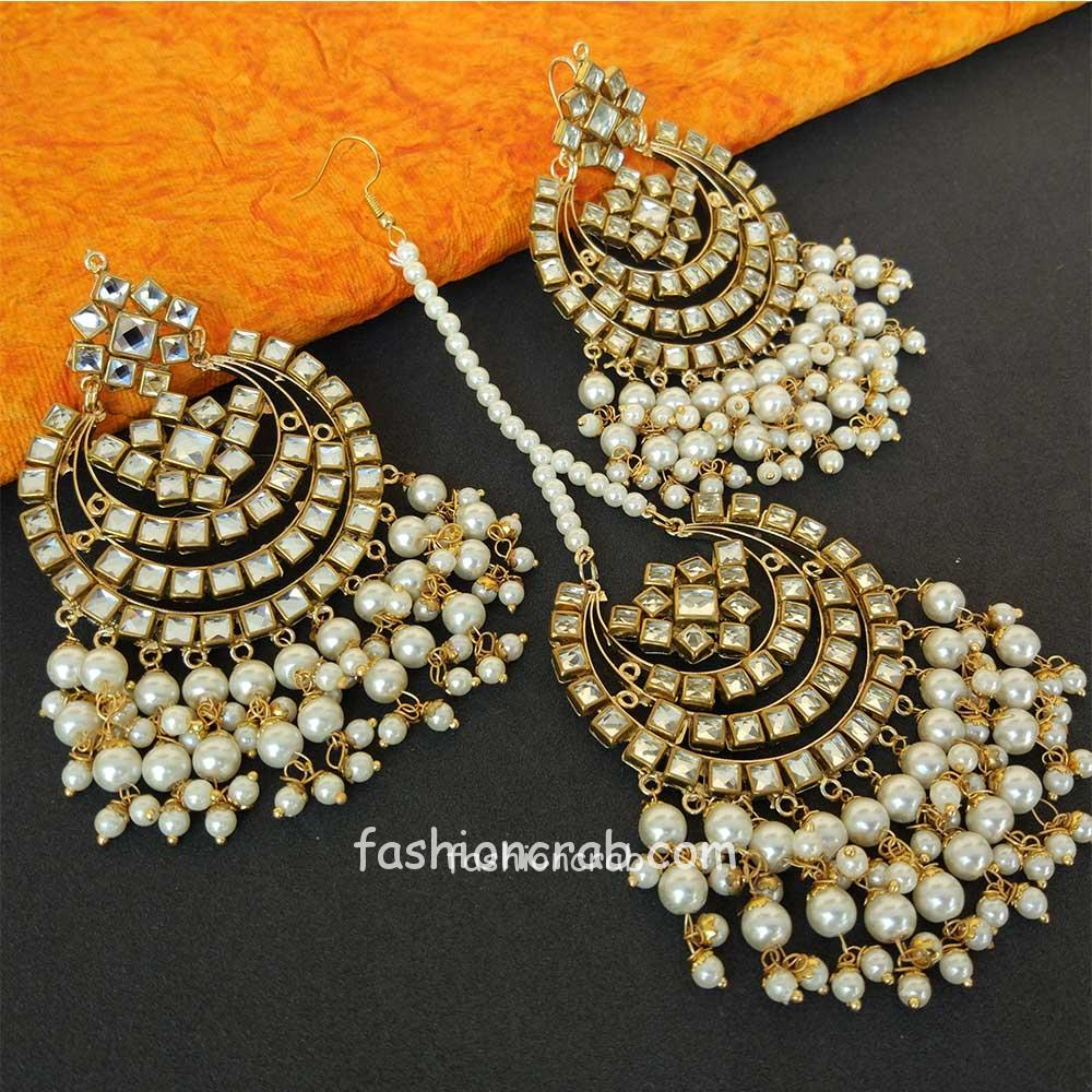 Bindiya kundan earrings and maangtikka- Black – Rohika Store