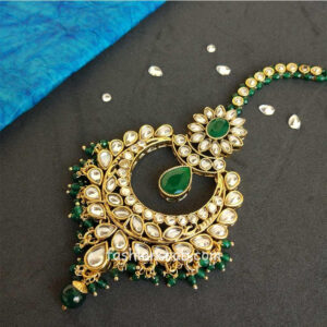 Dark Green Floral Pearl Earring with Maang tikka Set