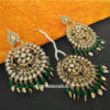 Green Pearl Pipal Patti Earrings with Maang Tikka