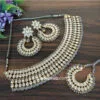 Grey Gold Tone Kundan Beaded Jewellery Set for Wedding
