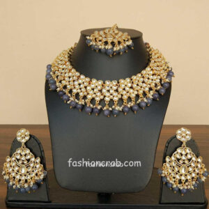 Grey Kundan Necklace Set for Bride
