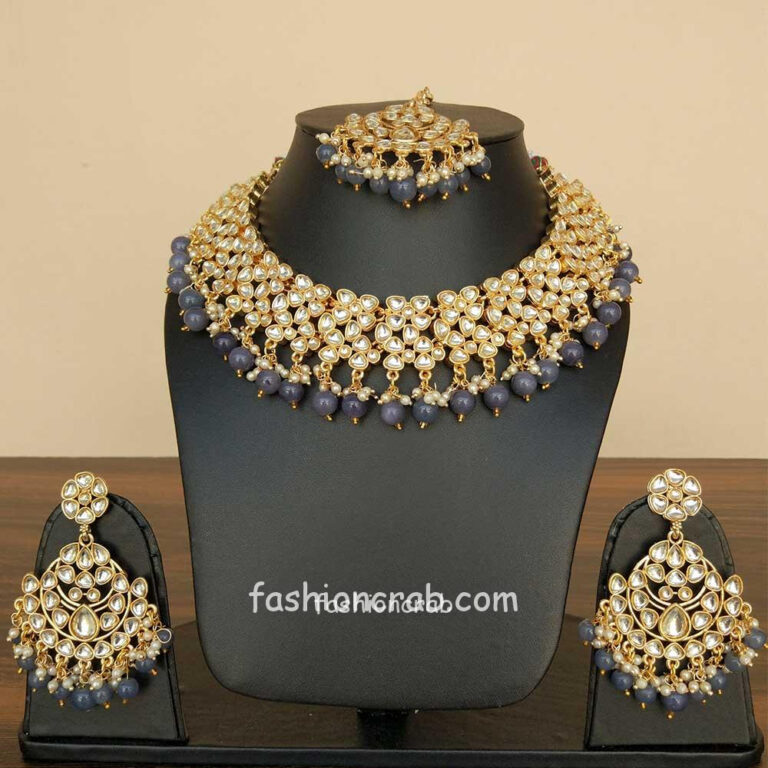 Grey Kundan Necklace Set for Bride