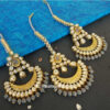 Grey Pearl Kundan Embellished Stone Earring with Maang Tikka