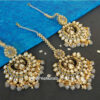 Kundan Maang Tikka with Earring for Grey Saree