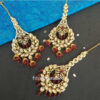 Maroon Pearl Earring with Maang tikka for Festival
