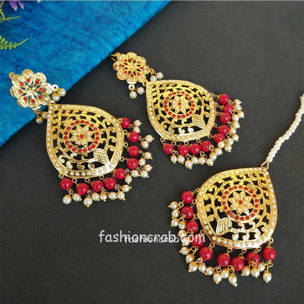 Gold Polished Punjabi Traditional Big Earrings Bali set J0387 | Pearl  earrings designs, Simple stud earrings, Gold earrings designs