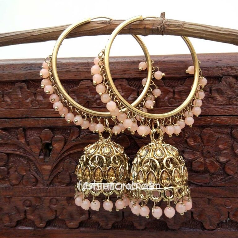 Peach Jhumka Earring with Bali