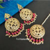 Pink Pearl Jadau Punjabi Earrings with Maang Tikka