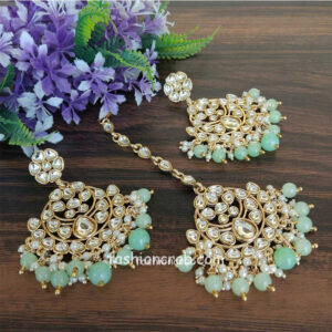 Sea Green Kundan Necklace Set for Bride