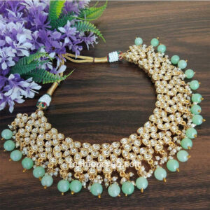 Sea Green Kundan Necklace Set for Bride