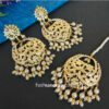 White Pearl Jadau Earrings with Maang Tikka for Wedding