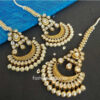White Pearl Kundan Embellished Stone Earring with Maang Tikka