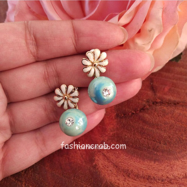 Blue Pearl Flower Stud Earrings