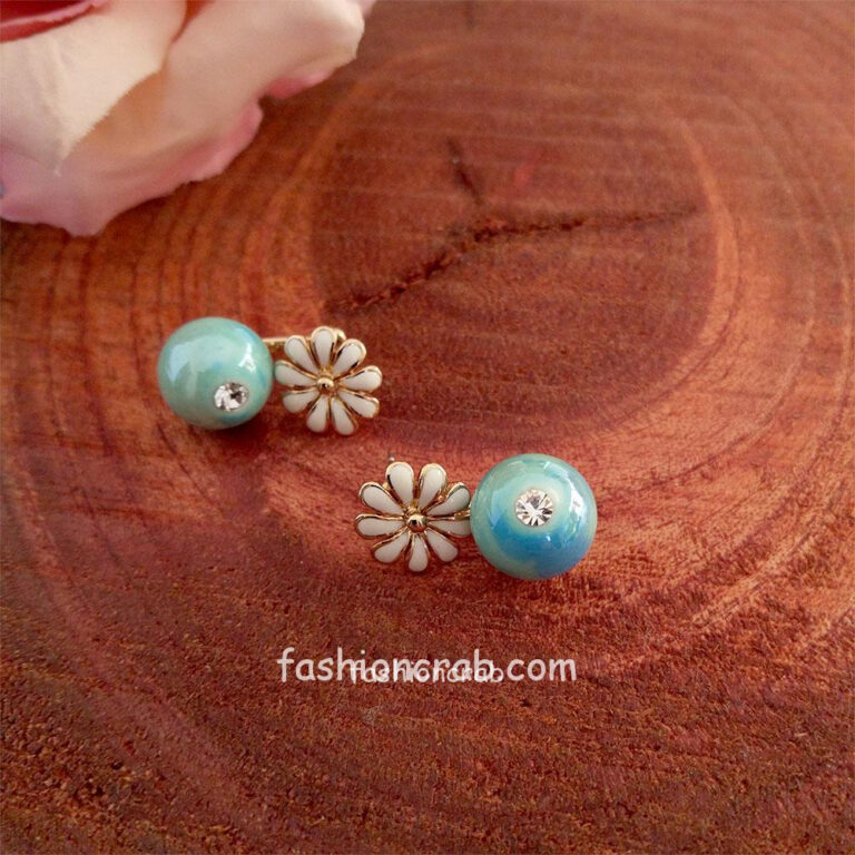Blue Pearl Flower Stud Earrings