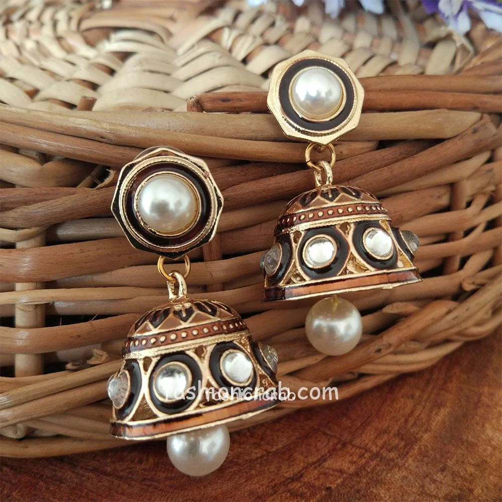 Brown Colour Jhumka Earrings with Pearl