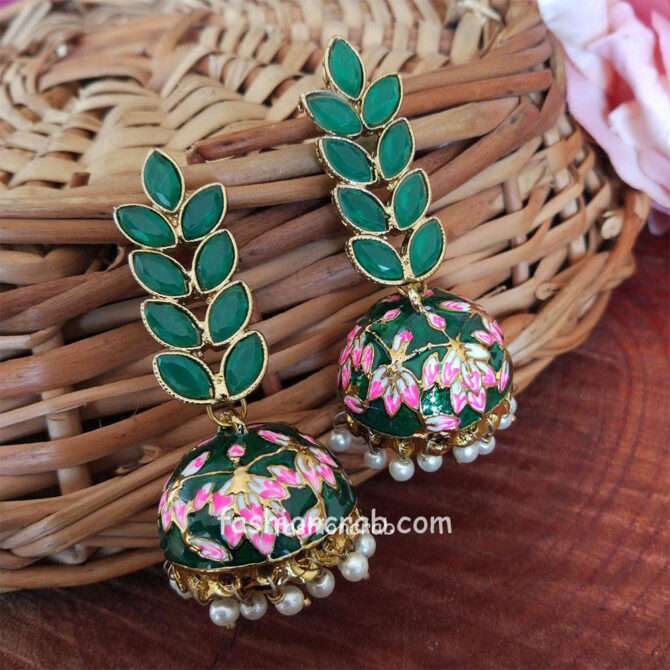 Dark Green Enamel Fusion Jhumka Earring Dark Green Enamel Fusion Jhumka Earring