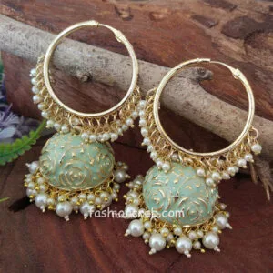 Mint Green Colour Heavy Jhumka Bali for Saree