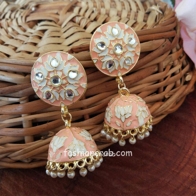 Peach Meenakari Jhumka Earring Peach Meenakari Jhumka Earring