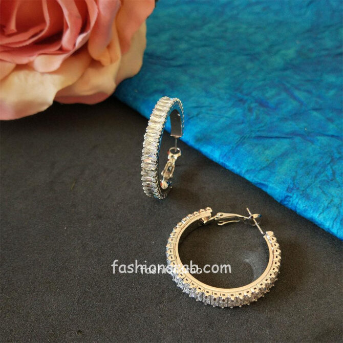 Silver Color CZ Hoop Earrings Silver Color CZ Hoop Earrings