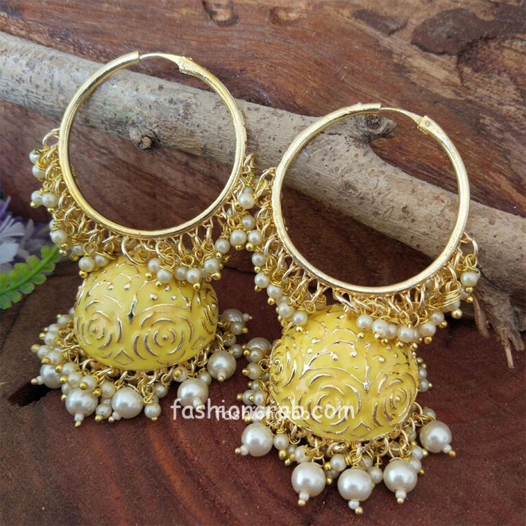 Yellow Colour Heavy Jhumka Bali for Saree