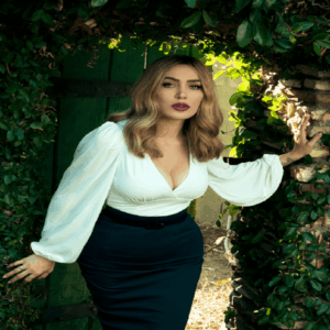 Bishop-sleeved Top with Pencil Skirt