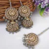 Grey Colour Jhumka Earring with Tikka for Bride