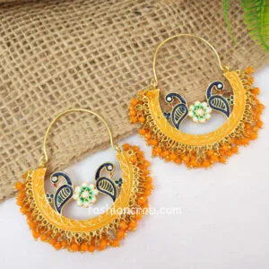 Orange Pearl Hoop Earrings for Lehenga